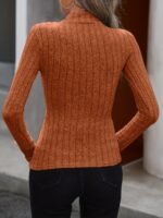 Solid Ribbed Turtleneck Top, Elegant Long Sleeve Top For Fall, Women'S Clothing - Image 8