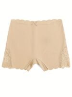 1Pc Lace Stitching Boyshort Panties, Soft & Comfortable Scallop Trim Bow Tie Panties, Women'S Lingerie & Underwear