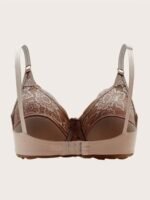 Plus Size Contrast Lace Push Up Underwire Solid Bra, Women'S Plus Medium Stretch Push Up Elegant Bralette - Image 3