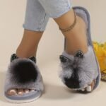 Women'S All-Season Slip-On Slippers With Plush Faux Fur Trim & Sparkling Embellishments - Soft Fabric Indoor House Shoes For Home, Lounge, Or Casual Wear, Cute Slippers, Loungewear Essentials, Playful Design, Durable Eva Sole - Image 4