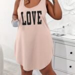 Women'S Plus Size Light Blue "Love" Print Tank Sleep Dress - Casual, Comfortable Polyester Blend Nightgown With Shoulder Cut-Outs For Summer, Romantic Summer Dress | Sleeveless Sleepwear | Polyester Blend Fabric