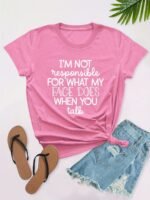Plus Size Casual Tee, Women'S Plus Letter Print Short Sleeve Round Neck Slight Stretch T-Shirt - Image 2