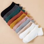 10 Pairs Women'S Solid Color Ankle Socks - Assorted Neutral Tones, Soft Breathable Fabric, Machine Washable For Everyday Casual Wear, Versatile Sock Colors, Simple Sock Design - Image 2