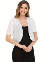 Open Front Crop Top, Elegant V-Neck Short Sleeve Chiffon Blouse, Women'S Clothing - Image 9