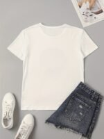 Figure Graphic Round Neck Casual T-Shirt, Short Sleeve Loose T-Shirt, Women'S Clothing - Image 2