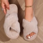 Women'S Plush Cross-Strap Slip-On Slippers With Non-Slip Eva Sole - All-Season Indoor/Outdoor House Shoes For Home, Postpartum & Casual Wear (Pink/White/Black/Lavender), Ladies Slippers, Soft Plush Design, Fabric Upper And Insole - Image 6