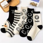 5 Pairs Of Black Joyful Face Women'S Socks - Image 3