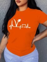 Plant Print Short Sleeve T-Shirt, Crew Neck Casual Top For Summer & Spring, Women'S Clothing - Image 7