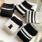 5 Pairs Black & White Unisex Socks, Trendy & Comfy Mid Tube Socks, Women'S Stockings & Hosiery - Image 6