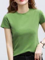 Weka Korean Crew Neck T-Shirt - Solid Color, Medium Stretch, Regular Sleeve, Spring/Summer/Fall, Knit Fabric, Polyester, 180G/M?