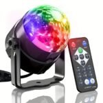 1Pc Voice-Controlled Rgb Disco Ball Light With Remote - 7 Modes, Usb Powered, Color-Changing Led For Home, Parties, Karaoke, Weddings Sleek Black Design With Adjustable Stand