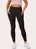 Plus Size Sports Leggings, Women'S Plus Solid Pipping High Rise High Stretch Skinny Leggings With Pockets Suitable Spring/Autumn - Image 6