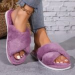 Cross-Band Open Home Slippers Women'S Faux Furry Slippers Women'S Autumn And Winter Outdoor Wear Anti-Slip Indoor Thick Sole Home Faux Fur Slippers Open Winter - Image 10