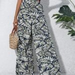 Women'S Bohemian Floral Print Chiffon Wide-Leg Pants - High Waist, Elastic Waistband, Long Beach Trousers For Summer Vacation, Casual Elegant Style