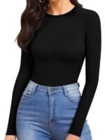 Solid Crew Neck Skinny Bodysuit, Casual Long Sleeve Bodysuit, Women'S Clothing - Image 5