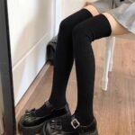 1 Pair Women'S Over-The-Knee Ribbed Socks - Stackable Design, Solid Color (Navy/Grey/Burgundy), All-Season Machine Washable For Casual & Formal Wear - Image 3
