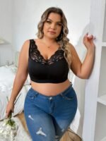Women'S Elegant Lingerie, Plus Size Contrast Lace Full Cover Wide Straps Bralette - Image 5