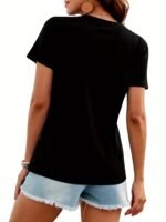 Women'S Casual V-Neck T-Shirt With Brooklyn New York Letter Print - Vibrant Pink & Black Graphic, Short Sleeve Regular Fit, Machine Washable For Spring Summer Fall, Ladies T Shirts, Casual Attire, Durable Fabric - Image 9