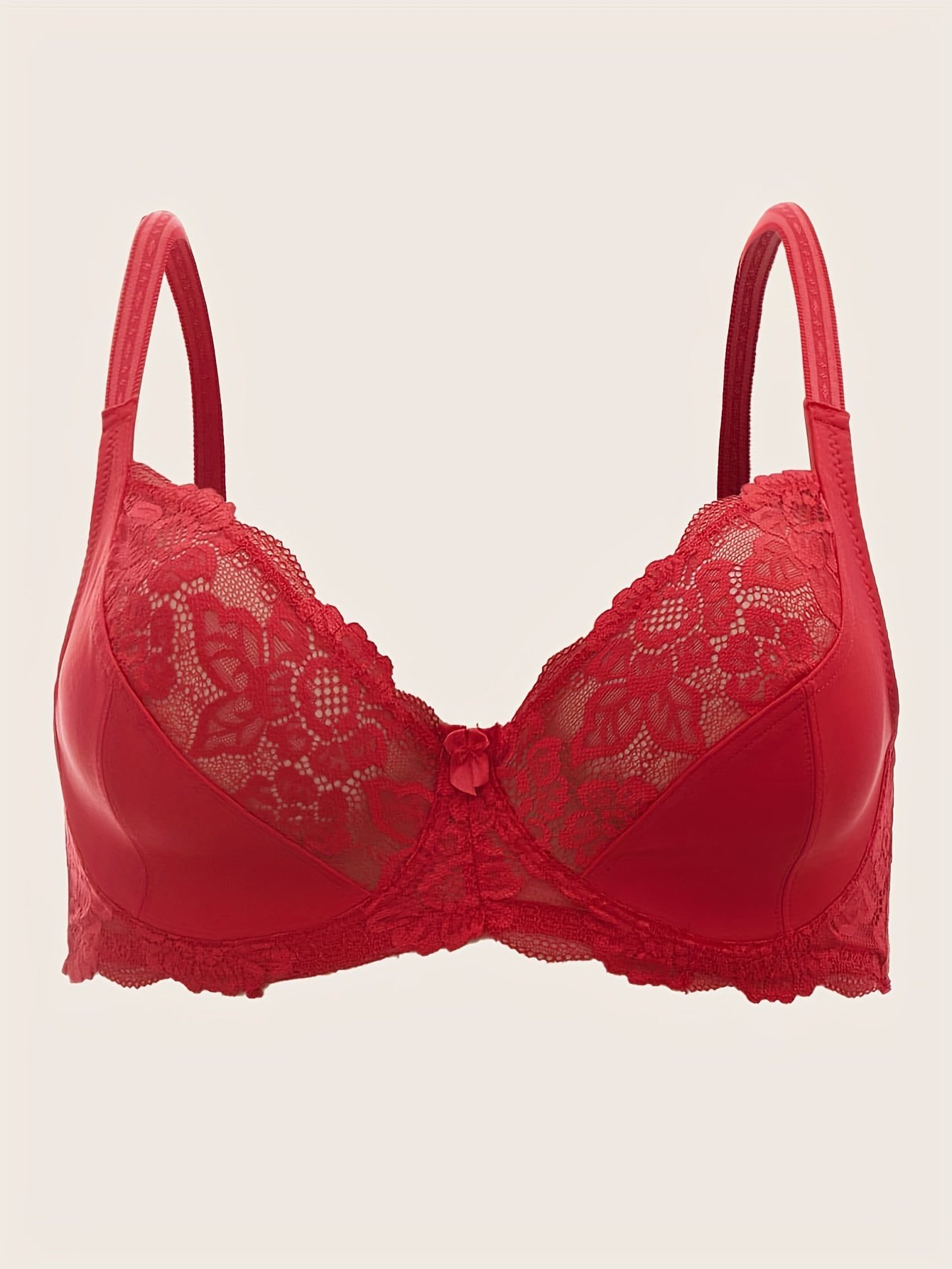 product-Fancyalgo-VirtualModelMatting-d0ee77b9bcd509c820651cf6b946fa89.jpg Elegant Plus Size Lace Bralette With Bow Detail, Polyamide Blend, Medium Stretch, Solid Color, Knit Fabric, Underwire Support, No Padding - Image 1