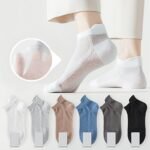 Pack Of 5 Pairs Summer Men'S Socks With Full Mesh Eyelets, Hollow And Breathable, Classic Solid Color All-Purpose Short Tube Socks