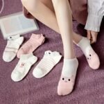 5 Pairs Cartoon Cat Print Socks, Soft & Comfy Low Cut Ankle Socks, Women'S Stockings & Hosiery - Image 3
