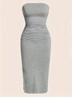 Ruched Solid Tube Dress, Casual Dress For Spring & Summer, Women'S Clothing - Image 3