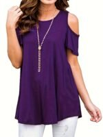 Plus Size Cold Shoulder T-Shirt, Casual Crew Neck Short Sleeve T-Shirt, Women'S Plus Size?Clothing - Image 4