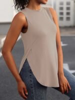 Solid Crew Neck Tank Top, Casual Sleeveless Split Top, Women'S Clothing - Image 7