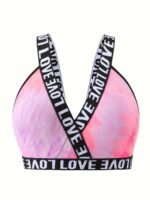 Women'S Plus Size Cross Strap Tie-Dye Bralette - Stretchy Polyester/Elastane Blend, No Padding, Mid-Rise Elegant Design For Everyday & Special Occasions - Image 2