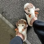 Women'S Cartoon Cute Cow House Slippers, Warm Plush Lined Closed Toe Fuzzy Home Slides, Women'S Comfy Indoor Shoes - Image 11