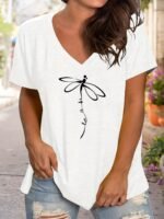 Plus Size Casual T-Shirt, Women'S Plus Graphic Print Short Sleeve V Neck Slight Stretch T-Shirt - Image 3