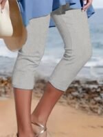 Plus Size Women'S High-Waisted Stretchy Athletic Leggings - Summer Yoga Running Casual Pants, Semi-Sheer Solid Color, Machine Washable, Beach Activewear, Comfortable Fit - Image 2