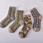 5-Pack Women'S Mid-Calf Socks - Embossed Floral & Lace Design, Breathable Ribbed Cuffs, Assorted Colors (Olive Green, Grey, Black, Brown, Navy) For Casual & Dressy Occasions - Image 7