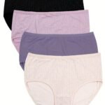 4Pcs Women'S Plus Size Underwear - Soft Everyday & Special Occasion Panties, Mid-Rise Coverage, Machine Washable - Bulk Pack (Black, Purple, Pink, Beige) - Elegant Basics For Bras & Outfits, Comfortable Undergarments, Versatile Style, Smooth Texture, Multipack Panties, Casual Attire