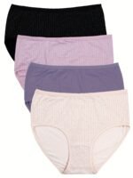 4Pcs Women'S Plus Size Underwear - Soft Everyday & Special Occasion Panties, Mid-Rise Coverage, Machine Washable - Bulk Pack (Black, Purple, Pink, Beige) - Elegant Basics For Bras & Outfits, Comfortable Undergarments, Versatile Style, Smooth Texture, Multipack Panties, Casual Attire