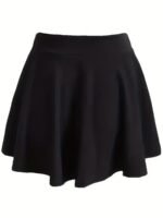Plus Size Basic Skirt, Women'S Plus Palin High Rise Ruffle Medium Stretch Skirt - Image 2