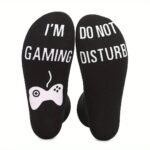 A Pair Of Cotton Mid Length Socks. I'M Playing A Game, Please Don'T Disturb The Novelty Game. Socks With Letters On The Soles And Glue On The Feet Are Non Slip Socks, Theme Socks, A Pair Of Christmas Face Socks, Compression Socks, Comfy Bed Socks, Character Socks - Image 2