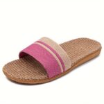 Women'S Linen Slip-On Slippers With Striped Design - Breathable All-Season Indoor House Shoes, Soft Fabric Upper & Eva Sole For Comfort, Casual Home Footwear, Slippers Indoor, Comfortable House Shoes, Woven Texture, Flexible Construction, Relaxation Wear - Image 3