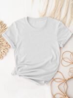 Women'S Casual Solid Color Crew Neck Short Sleeve T-Shirt - Soft Breathable Fabric, Machine Washable, Versatile Everyday Top For Spring & Summer, Ladies T Shirts, Simple Design Tee, Smooth Texture Shirt, Summer Outfit, Comfortable Tee, Basic Tee, Summer Clothing - Image 4