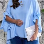 Plus Size Ruffle Sleeve Blouse, Casual Crew Neck Asymmetrical Hem Blouse For Spring, Women'S Plus Size?Clothing