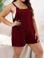 Women'S Plus Size Casual Summer Jumpsuit, Solid Color Polyester Knit Fabric With Spaghetti Strap And Pocket Detail, Slight Stretch Oversized Slingback Top - Image 10