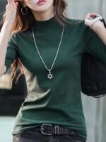 Women'S Chic High Neck Turtleneck T-Shirt - Solid Color, Polyester, Knit Fabric, Regular Sleeve, Spring/Fall Fashion Top - Image 7