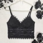 Floral Lace Push Up Cami Coeset, Contrast Mesh Hollow Out Crop Top Bra, Women'S Lingerie & Underwear