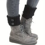 Button Detail Leg Warmers, Crochet Knitted Boot Leg Warmers Socks, Women'S Stockings & Hosiery - Image 3