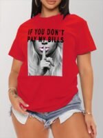 Shut Up Print T-Shirt, Short Sleeve Crew Neck Casual Top For Summer & Spring, Women'S Clothing - Image 2