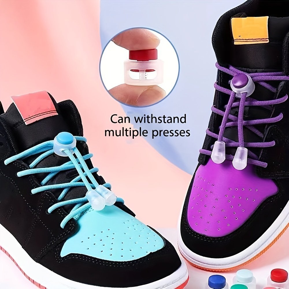 product-Fancyalgo-VirtualModelMatting-de7c35c3a8bdbf531b01c74a896bf13c.jpg No Tie Shoelace Elastic Round Lock Shoe Laces Sneakers Shoelaces Without Ties Adult Laces For Shoes Shoestrings, Colorful No-Tie Lacing System - Image 1