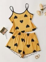 Summer Women'S Suspender Shorts Black Heart Print Pajama Set - Image 5