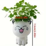 1Pc, Ceramic Flowerpot Mini Cat Shaped Cartoon Cute Potted Plant Desktop Potted Cat Plant Pot Diy Desk Decorate Science Education School Gift - Image 4