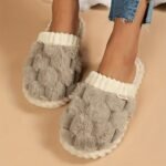 Cozy & Chic Women'S Winter Plush Slippers - Soft, Warm Indoor Comfort With Non-Slip Pvc Sole, Cream Cuff Detail, Hand Washable - Perfect For Home Relaxation - Image 16