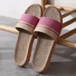 Women'S Linen Slip-On Slippers With Striped Design - Breathable All-Season Indoor House Shoes, Soft Fabric Upper & Eva Sole For Comfort, Casual Home Footwear, Slippers Indoor, Comfortable House Shoes, Woven Texture, Flexible Construction, Relaxation Wear